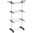 Black folding steel clothes drying rack with castors and top hooks