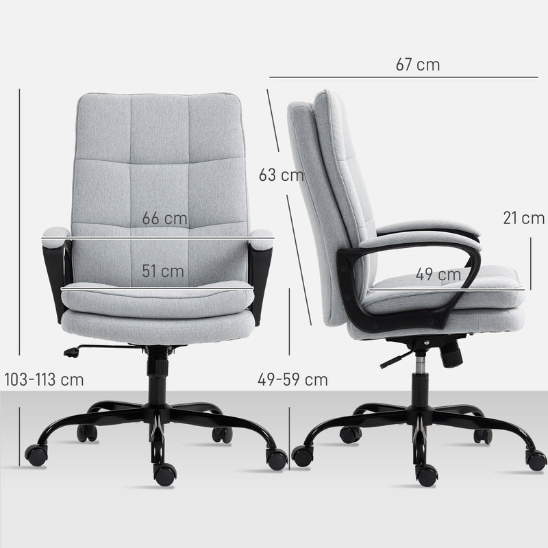 HOMCOM Double Padded Linen-Look Office Chair - Light Grey – view 3