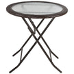 Brown 68 cm round folding rattan garden table with water-ripple glass top