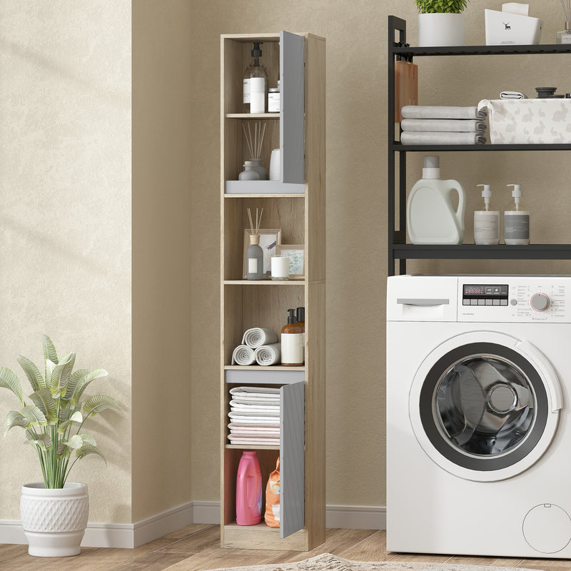 Narrow grey and oak bathroom cabinet – image 9