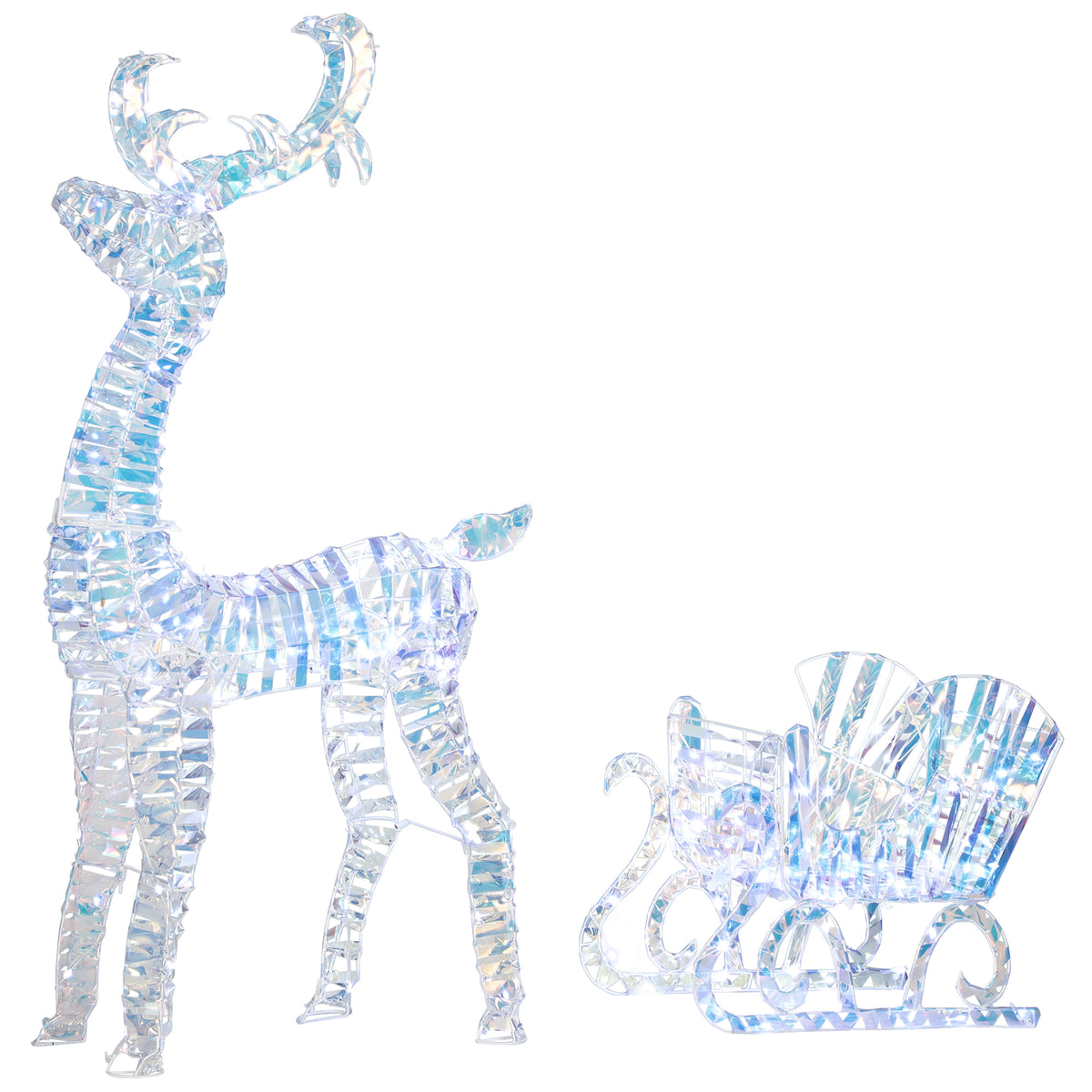 Silver Reindeer and Sleigh Christmas decoration on a white background