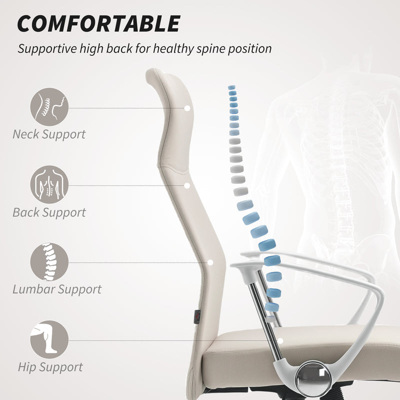 HOMCOM Fabric High Back Office Chair - Cream White – view 4