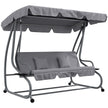 Light grey 3-seater garden swing bed with adjustable canopy, cup holders and pillows