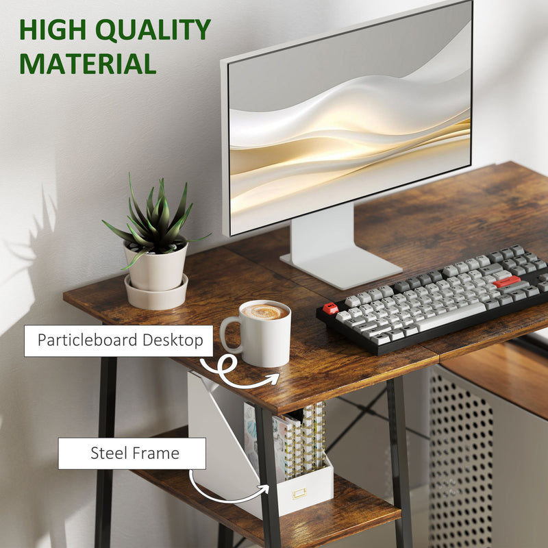 HOMCOM Industrial-Style Work Desk, with Shelves - Brown/Black – view 5
