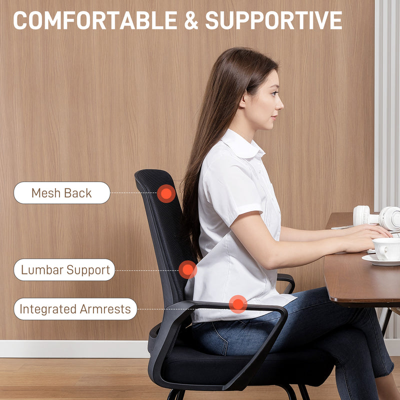 HOMCOM Desk Chair No Wheels, Office Chair with Mesh Back, Lumbar Support, Metal Base for Waiting Room, Conference Room – view 4