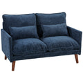 2 Seater Sofa, Loveseat Sofa with Spring Cushions, Wide and Deep Seat, Wood Legs, Blue