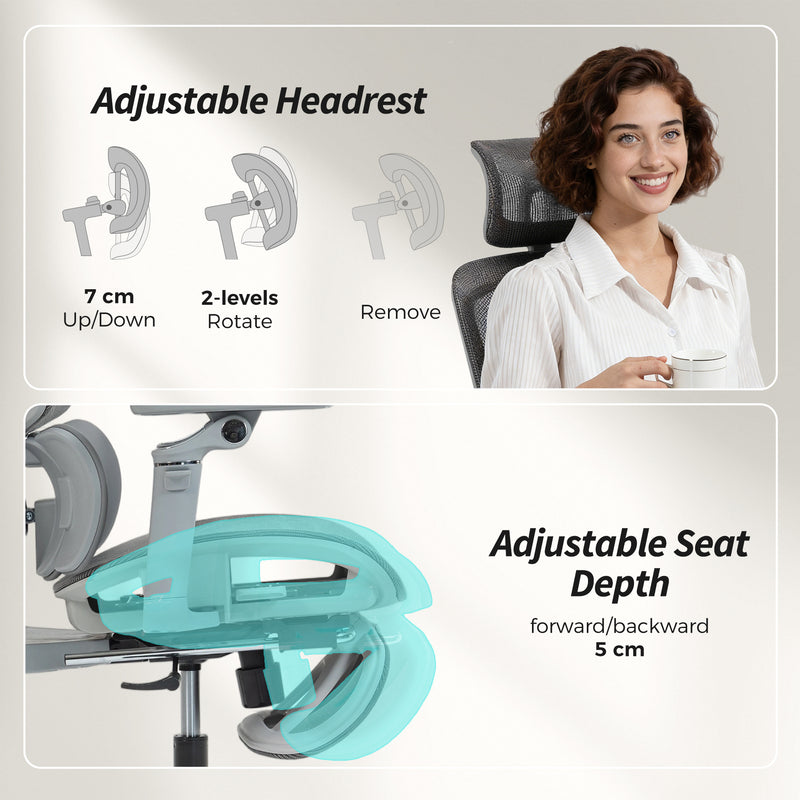 HOMCOM Ergonomic Office Chair, High Back Mesh Desk Chair, Grey – view 6