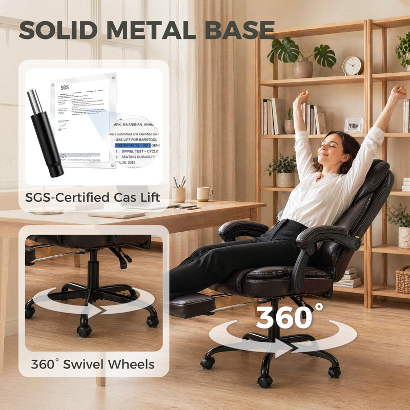 HOMCOM Executive Home Office Chair Reclining Function Footrest Computer Desk Chair High Back, Brown – view 8