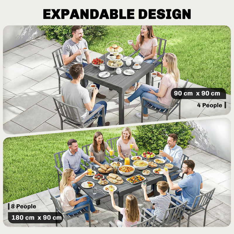 Extending slatted aluminium garden table dark grey – image 4