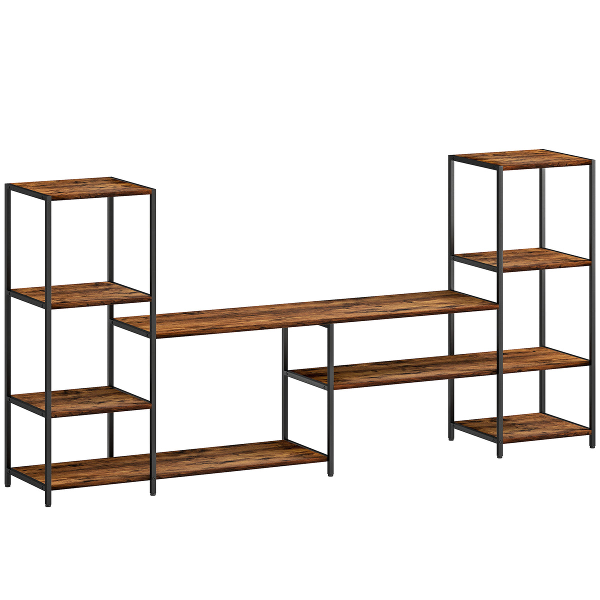 192 cm Industrial TV Stand with 8 Side Shelves – Rustic Brown