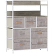 White 7-drawer fabric storage unit with natural wood-effect top and open shelf