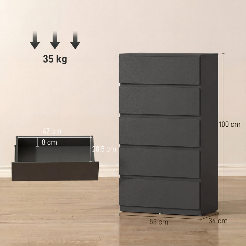 HOMCOM Chest of Drawers, 5-Drawer Storage Cabinets, Modern Dresser, Storage Drawer Unit for Bedroom – view 3