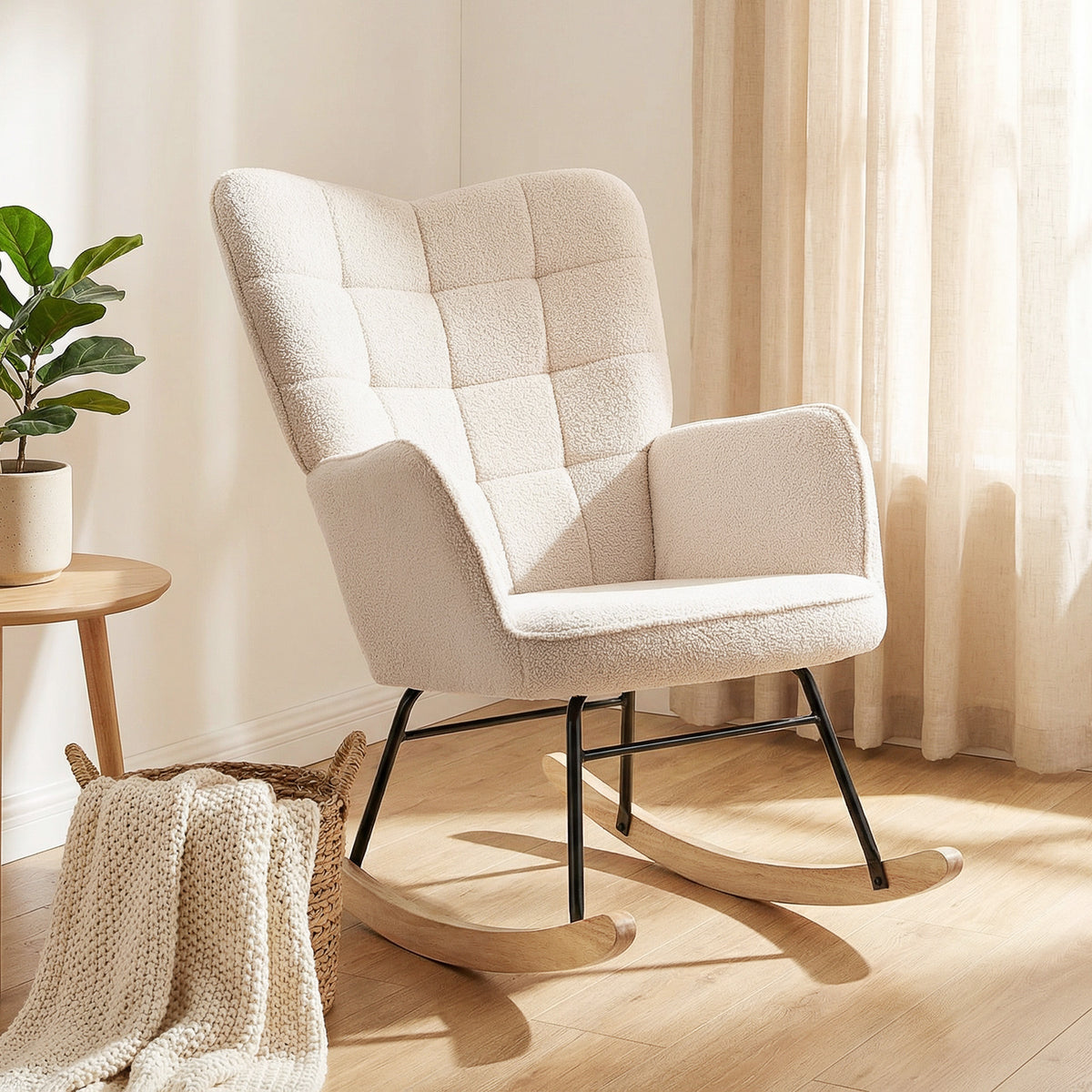 Fleece Wingback Rocking Chair – Beige
