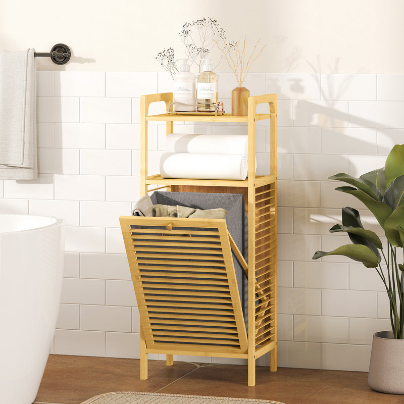 Bamboo laundry cabinet with hamper – image 10