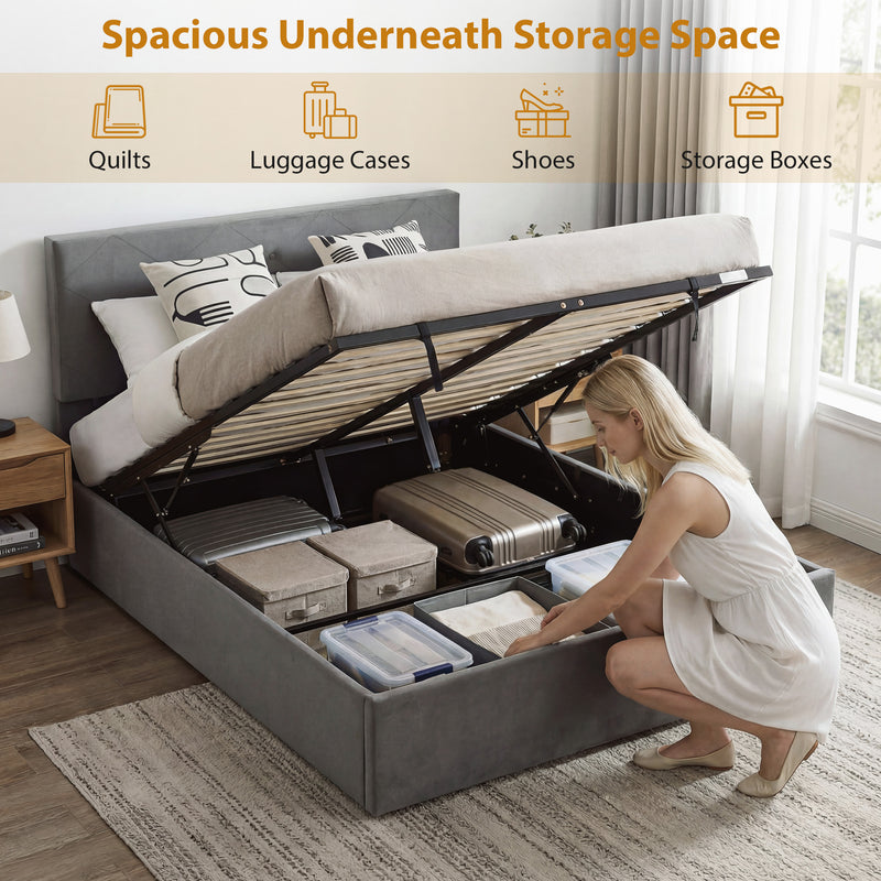 Dark grey tufted king ottoman bed – image 4