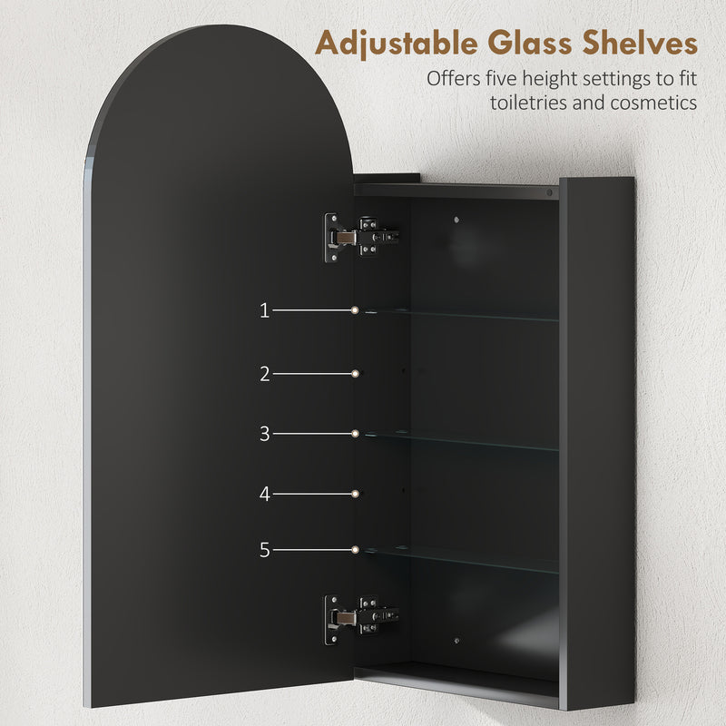 Arched mirror cabinet with glass shelves in black – image 5