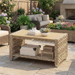 PE rattan coffee table with shelf light brown – image 9