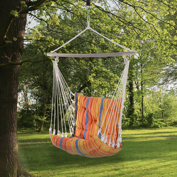 Outsunny Outdoor Hanging Rope Chair with Soft Padded Seat & Backrest, Garden Hammock Chair with Wooden Support Bar – view 2