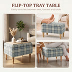 Linen Fabric Upholstered Footstool, Rectangular Storage Stool with Removable Top, Padded Seat and Hidden Space, Grey