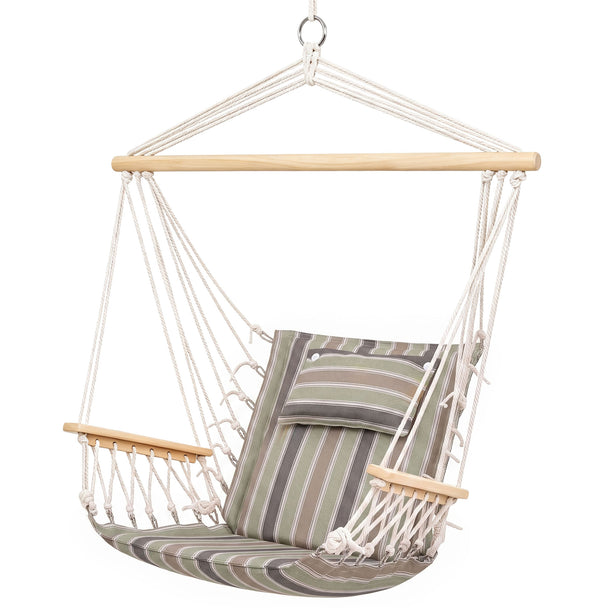 Outsunny Garden Outdoor Hanging Hammock Chair Thick Rope Frame Wooden Arms Safe Garden Outdoor Spot Stylish