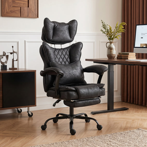 HOMCOM Executive Office Chair, Leathaire Big and Tall Office Chair 180 kg with Wide Seat, Reclining, Lumbar Support – view 2