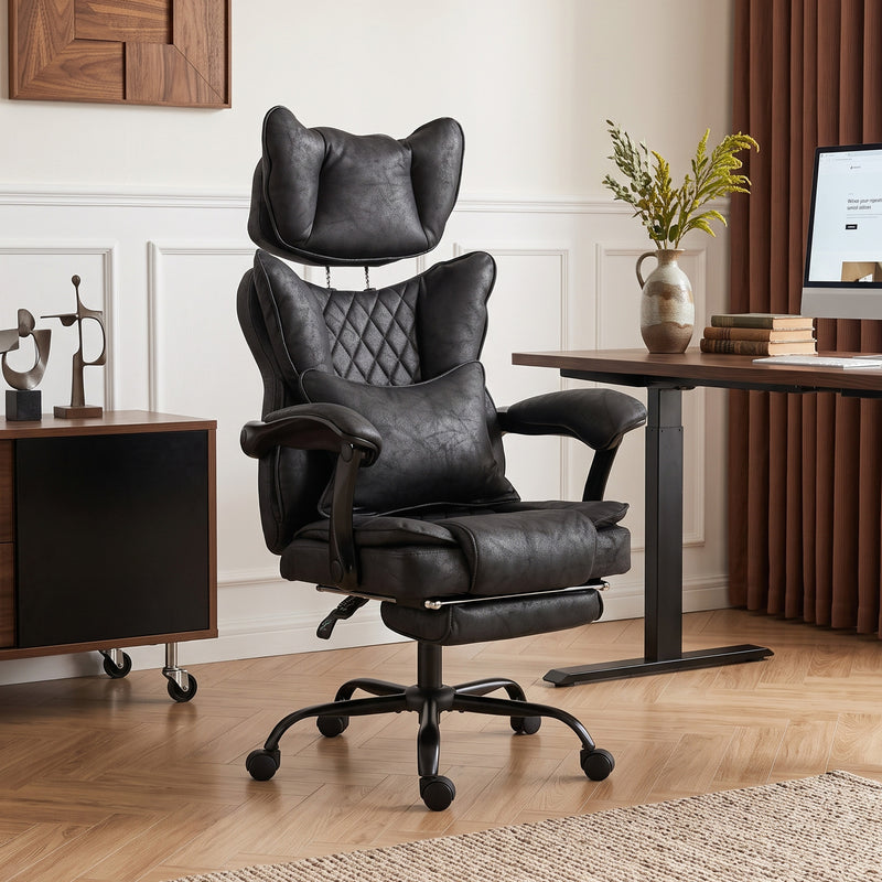 HOMCOM Executive Office Chair, Leathaire Big and Tall Office Chair 180 kg with Wide Seat, Reclining, Lumbar Support – view 2