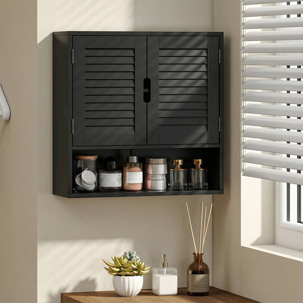 60 cm louvred bathroom wall cabinet in black – image 2