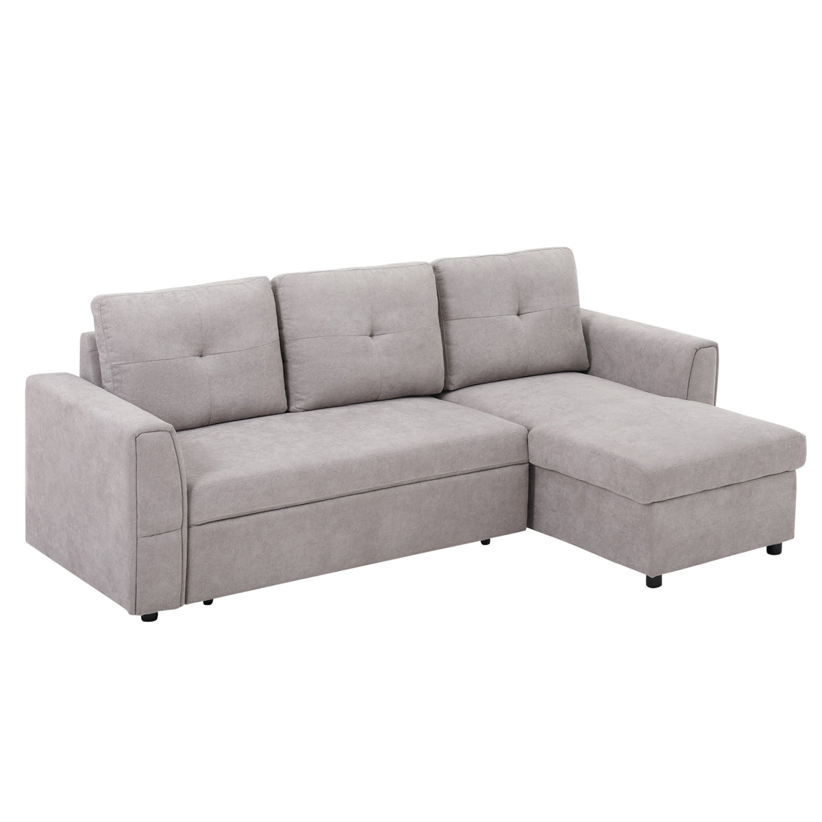 L-Shaped 3-Seater Pull-Out Sofa Bed with Storage – Light Grey