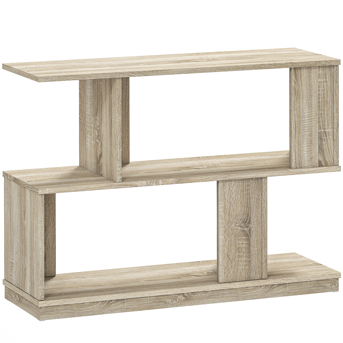 90 cm S-Shaped Side Table with 4 Compartments – Natural