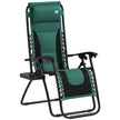 Green and black folding zero gravity recliner chair with cup holder tray and headrest