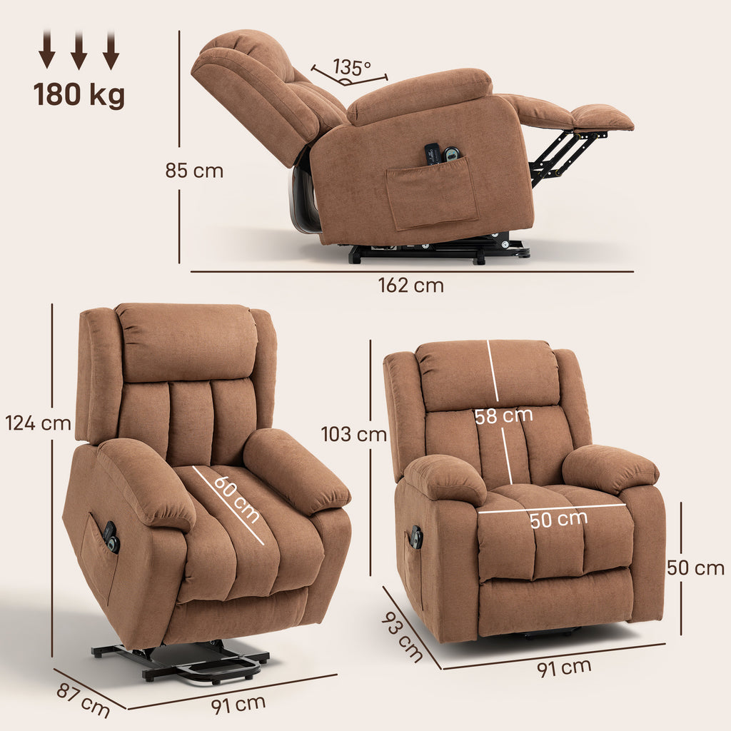 Power Lift Recliner Chair with Vibration Massage, Lift Chair for Elderly with Footrest, Remote, Side Pocket, Brown