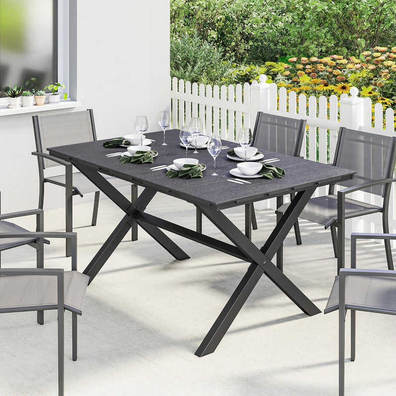 Wood-effect garden dining table with X-legs – image 2