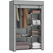 Light grey fabric wardrobe with roll-up door, hanging rail and six shelves