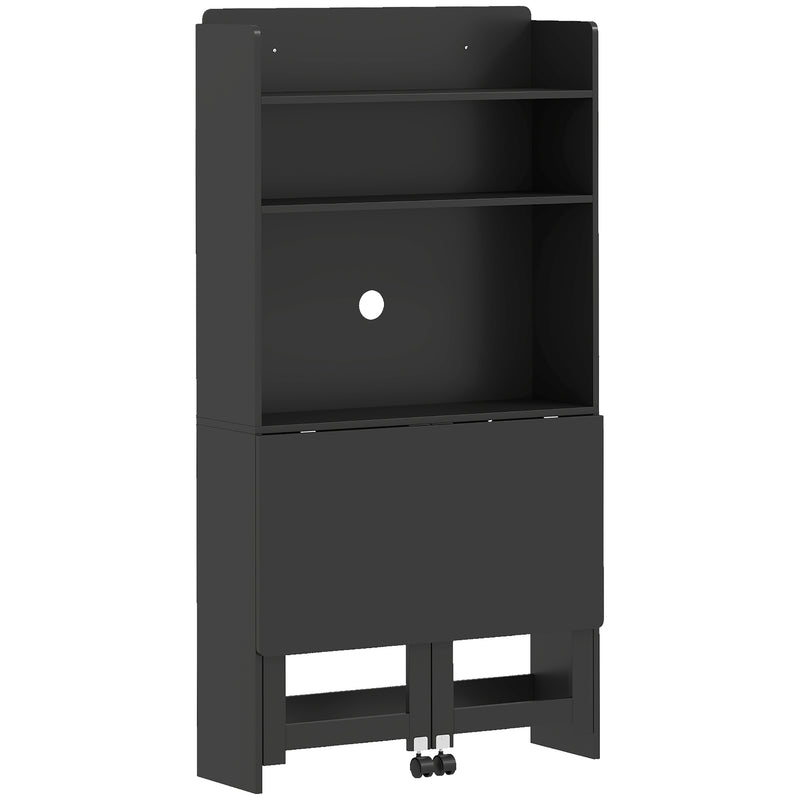 HOMCOM Foldable Desktop, Computer Desk with Storage Shelves, 80 x 69 x 155 cm, Black