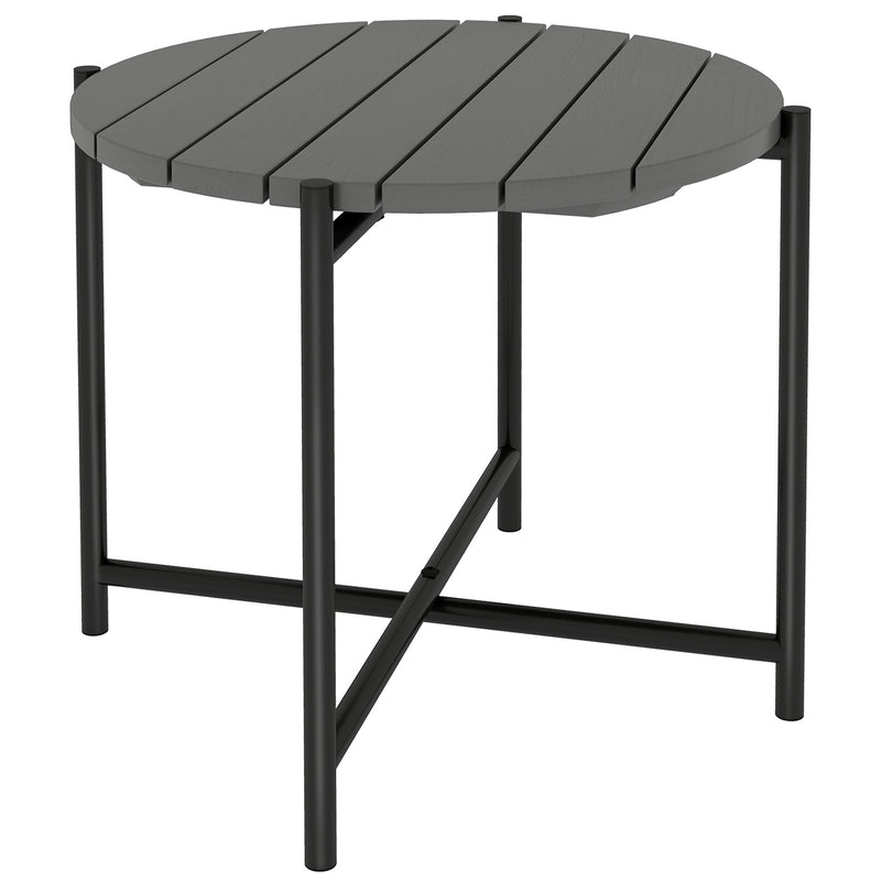 54 cm industrial garden side table with slatted wood top and dark grey metal frame