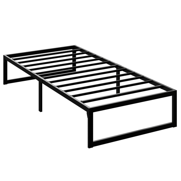 Black 3ft single low metal bed frame with snap-on slats and underbed storage space