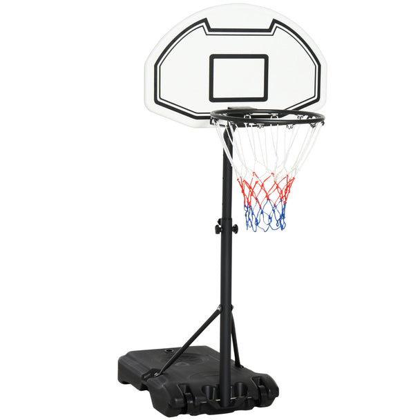 Black adjustable height basketball hoop and stand with fillable base and backboard