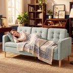 3 Seater Sofa, 169cm Couch with Hidden Storage, Wood Legs, Light Grey