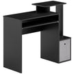 Black 100 cm computer desk with sliding keyboard tray, raised side shelf, open compartment and fabric drawer