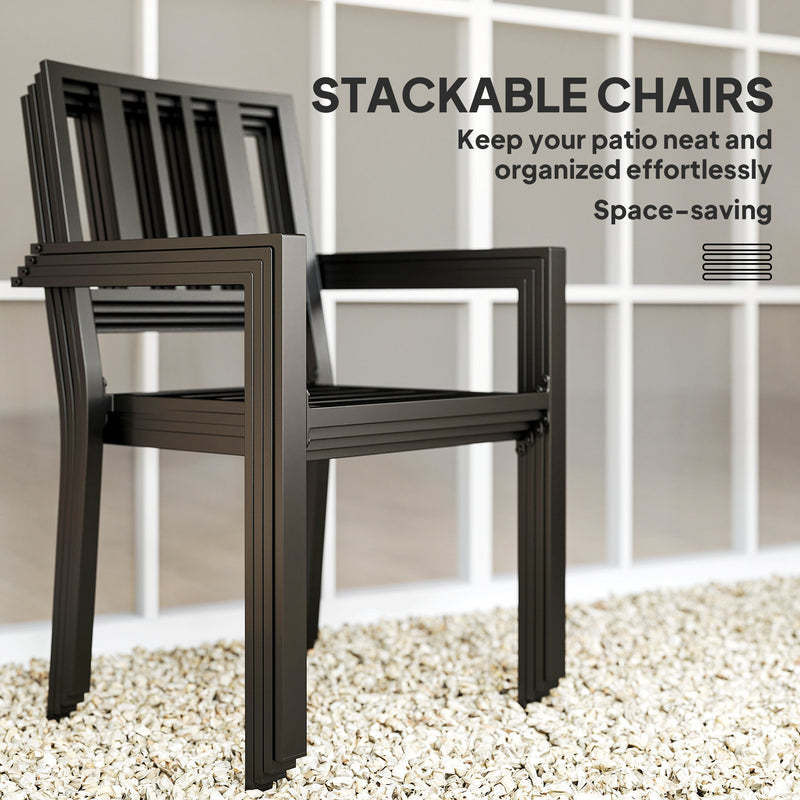 Outsunny Set of Four Minimal Metal Garden Chairs - Black – view 5