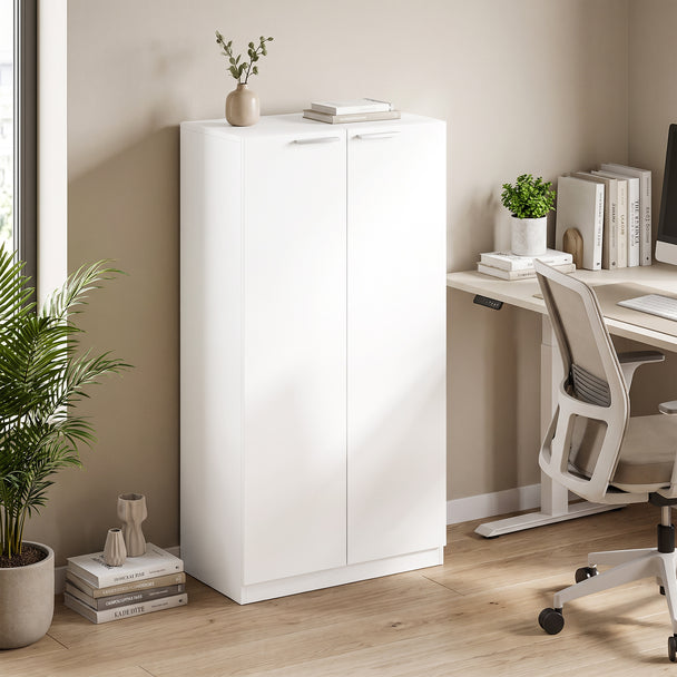 HOMCOM 120 cm Tall Storage Cabinet Cupboard, 3-Tier File Organiser Wooden Filing Cabinet, White – view 2