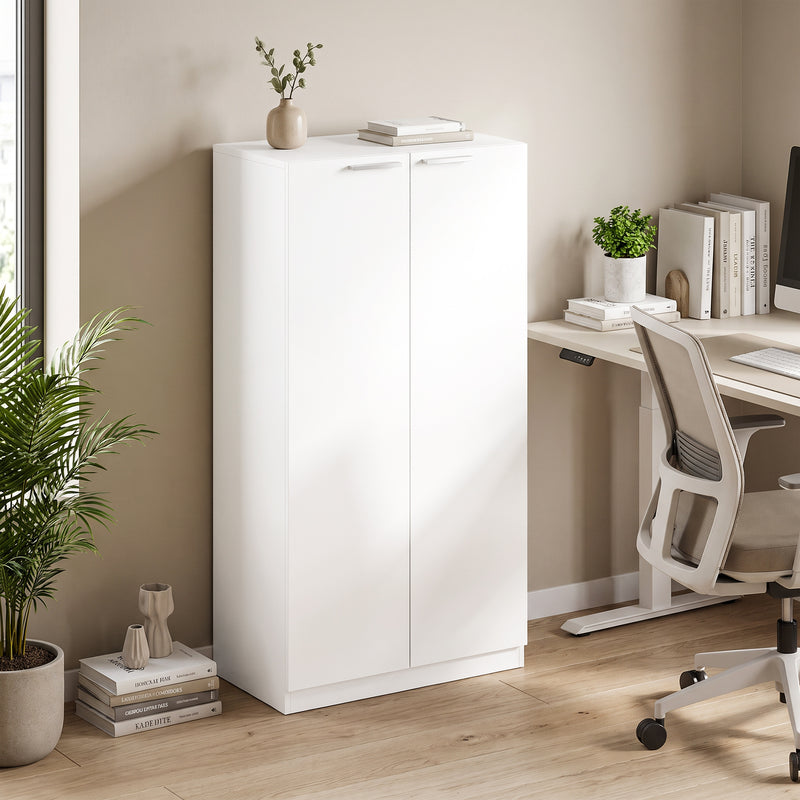 HOMCOM 120 cm Tall Storage Cabinet Cupboard, 3-Tier File Organiser Wooden Filing Cabinet, White – view 2