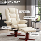 Faux Leather Manual Recliner and Footstool Set - Cream White