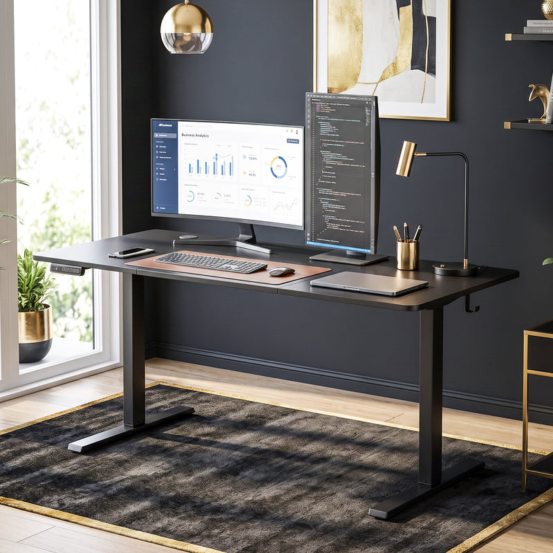 HOMCOM Standing Desk Memory Control Height Adjustable Desk 2 Cable Holes LED Display Sit Stand Desk Black – view 2