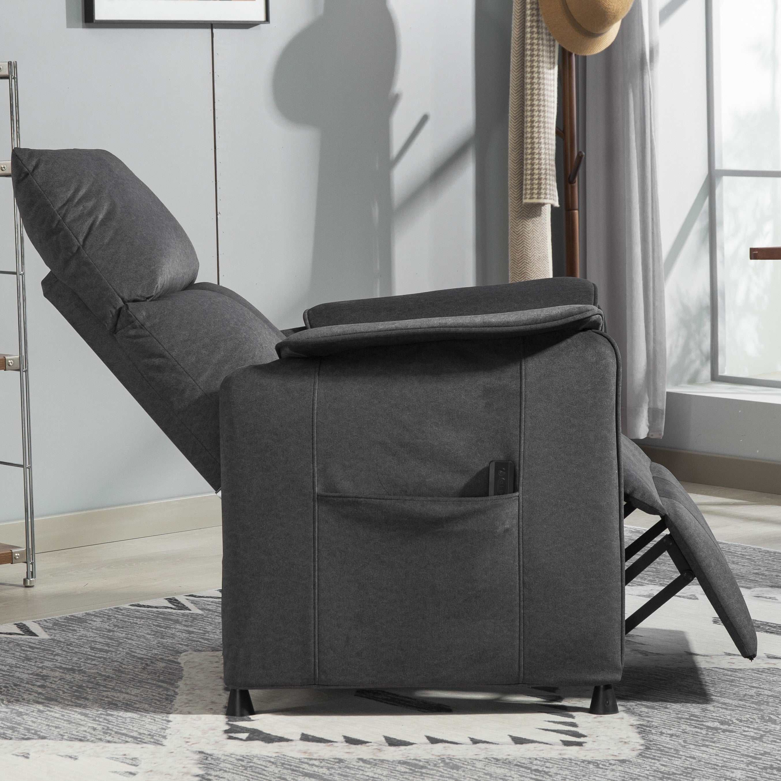 Power Recliner Chair, Reclining Chair with Remote, Pocket Springs, Silent Motor and Side Pockets, Black