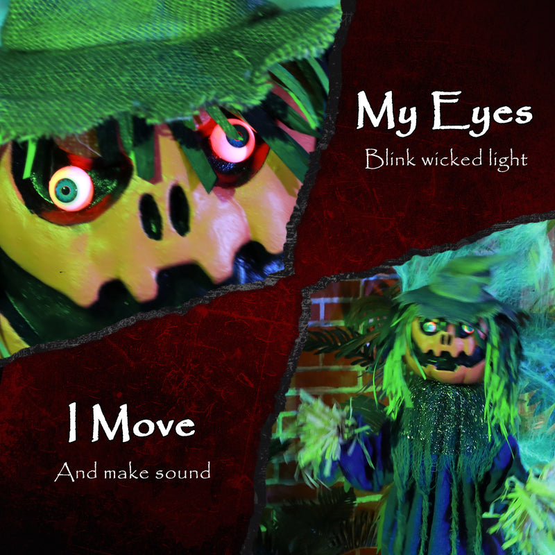 114cm Animated Pumpkin Scarecrow with Glowing Eyes & Sound – image 5 of 9