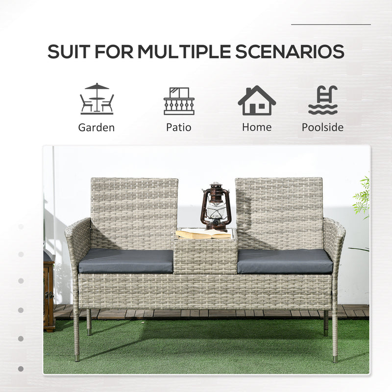 2-seater rattan bench with table – image 7