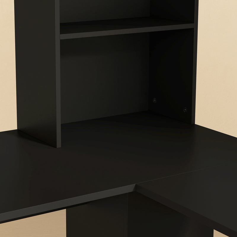 HOMCOM Modern Corner Computer Desk, L Shaped Desk with Monitor Stand and Storage Shelves for Home Office, Bedroom, Black – view 10