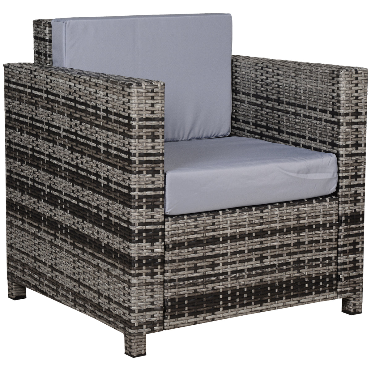 Mixed grey rattan garden armchair with thick grey cushions