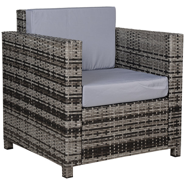 Mixed grey rattan garden armchair with thick grey cushions